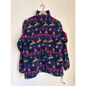 Vintage L.L.Bean Peace on Earth Reindeer Print Synchilla Pullover Fleece